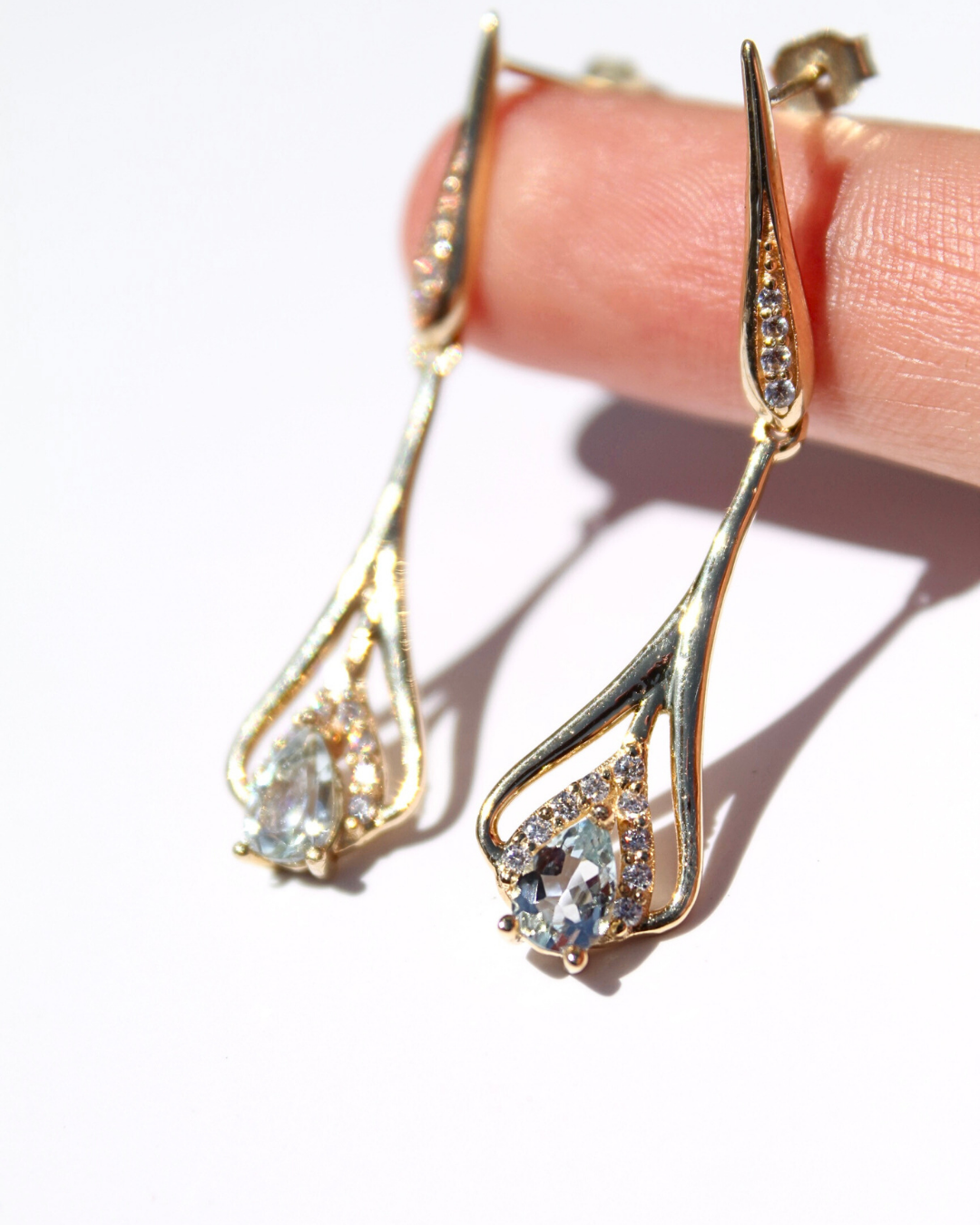 Aretes largos Aguamarina y Diamantes/Moissanitas — foto 2