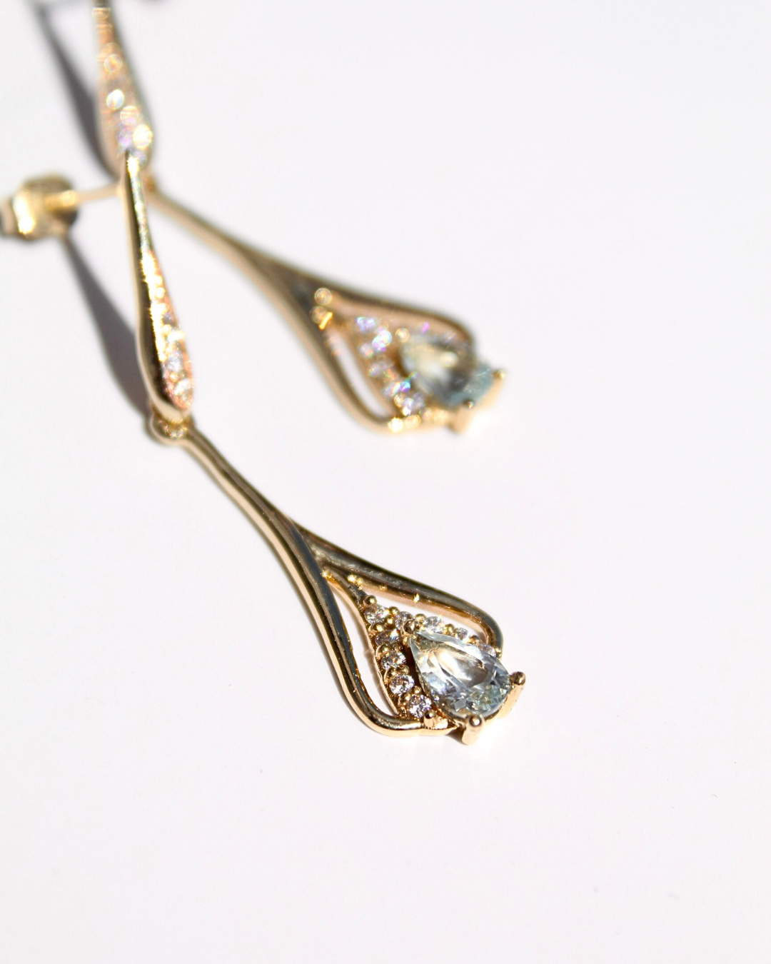 Aretes largos Aguamarina y Diamantes/Moissanitas — foto 3