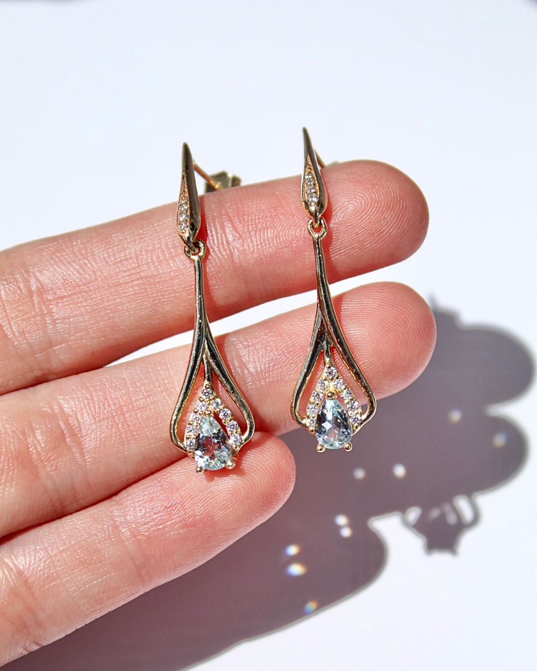 Aretes largos Aguamarina y Diamantes/Moissanitas — foto 1